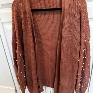 Rose Taupe Cardigan with Pearl Embellishment on Arms 3XL